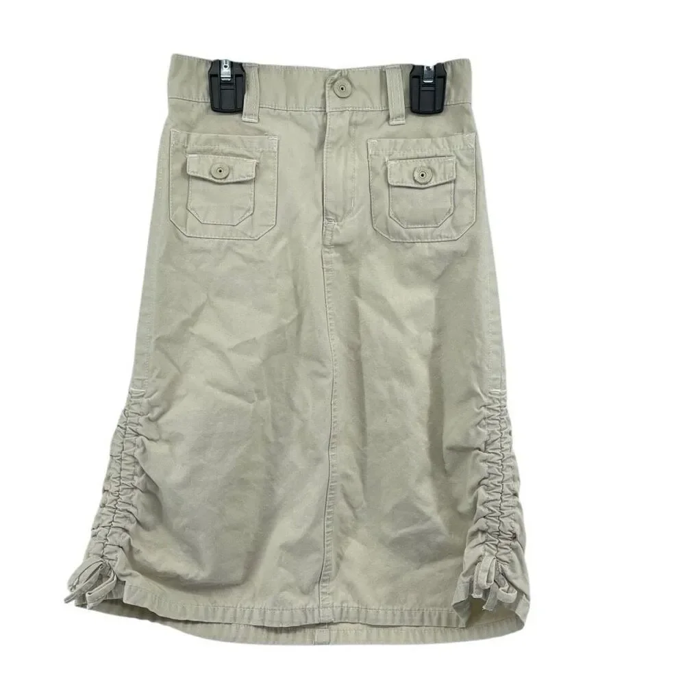 High Sierra Girls Y2K Khaki Cargo Skirt Size 5 Ruched Sides Drawstring Cotton